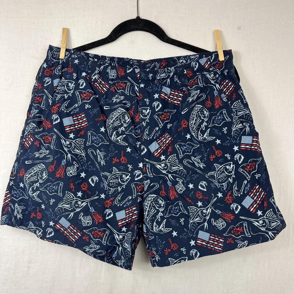 Columbia PFG Pull On Swim Trunks Mesh Liner Mens M Patriotic Performance Navy